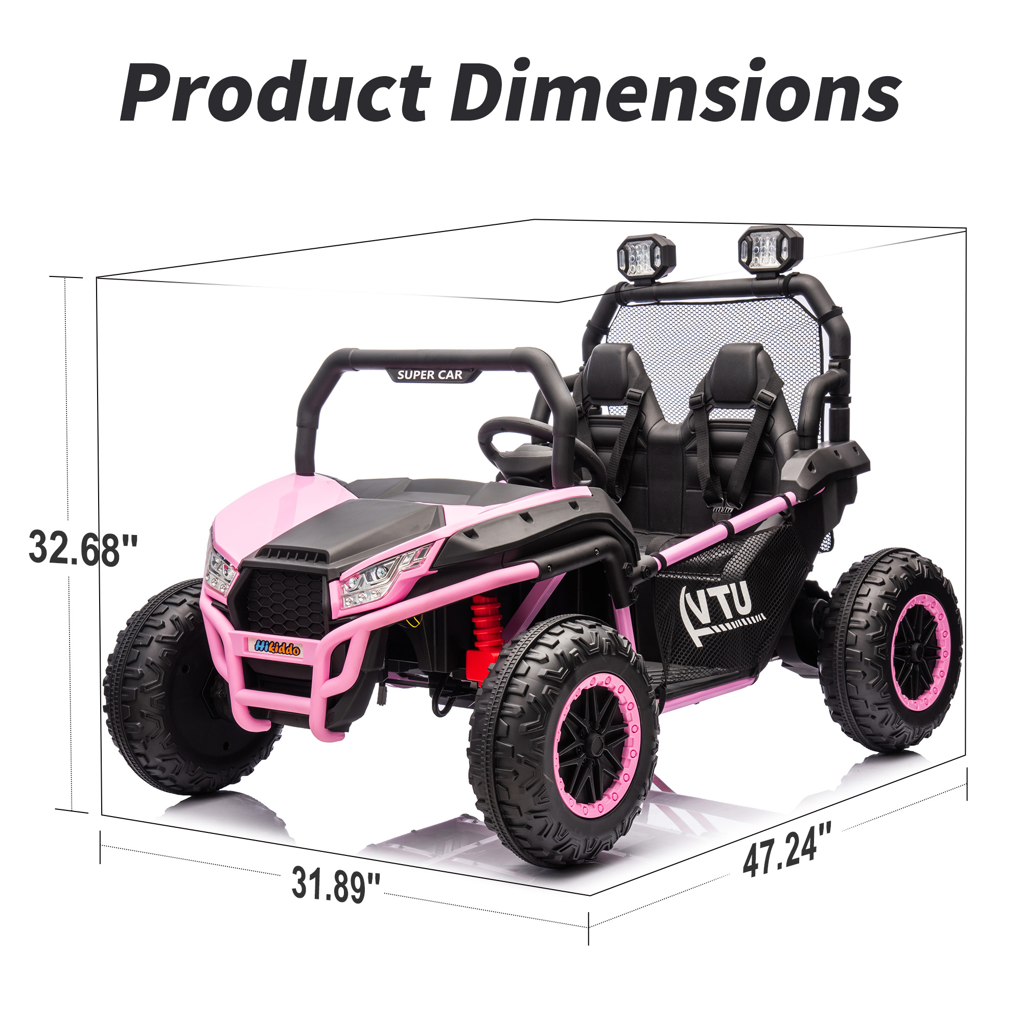 Hikiddo 24V 10Ah Ride on Toy, 4WD 2-Seater Electric Ride on Car UTV for Big Kids with Remote, 4*200W Motors - Pink