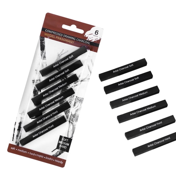 ANNECOSK Compressed Drawing Charcoal Sticks Set, 6 Pack Artist Charcoal Soft Medium Hard for Sketching, Shading, Portraits, Professional Art Supplies for Beginners & Artists