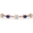thumbnail image 3 of 18K Rose Gold Plated Silver Sky Blue Aquamarine and Blue Created Sapphire and Moissanite Tennis Bracelet for Women | 4.25 Cttw | Gemstone March Birthstone | Oval 7X5MM | Fully Adjustable 10 inch, 3 of 6