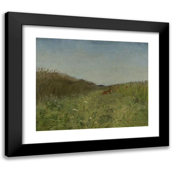 Jozef Chelmonski 14x12 Black Modern Framed Museum Art Print Titled - Hare in the Grain (1888)