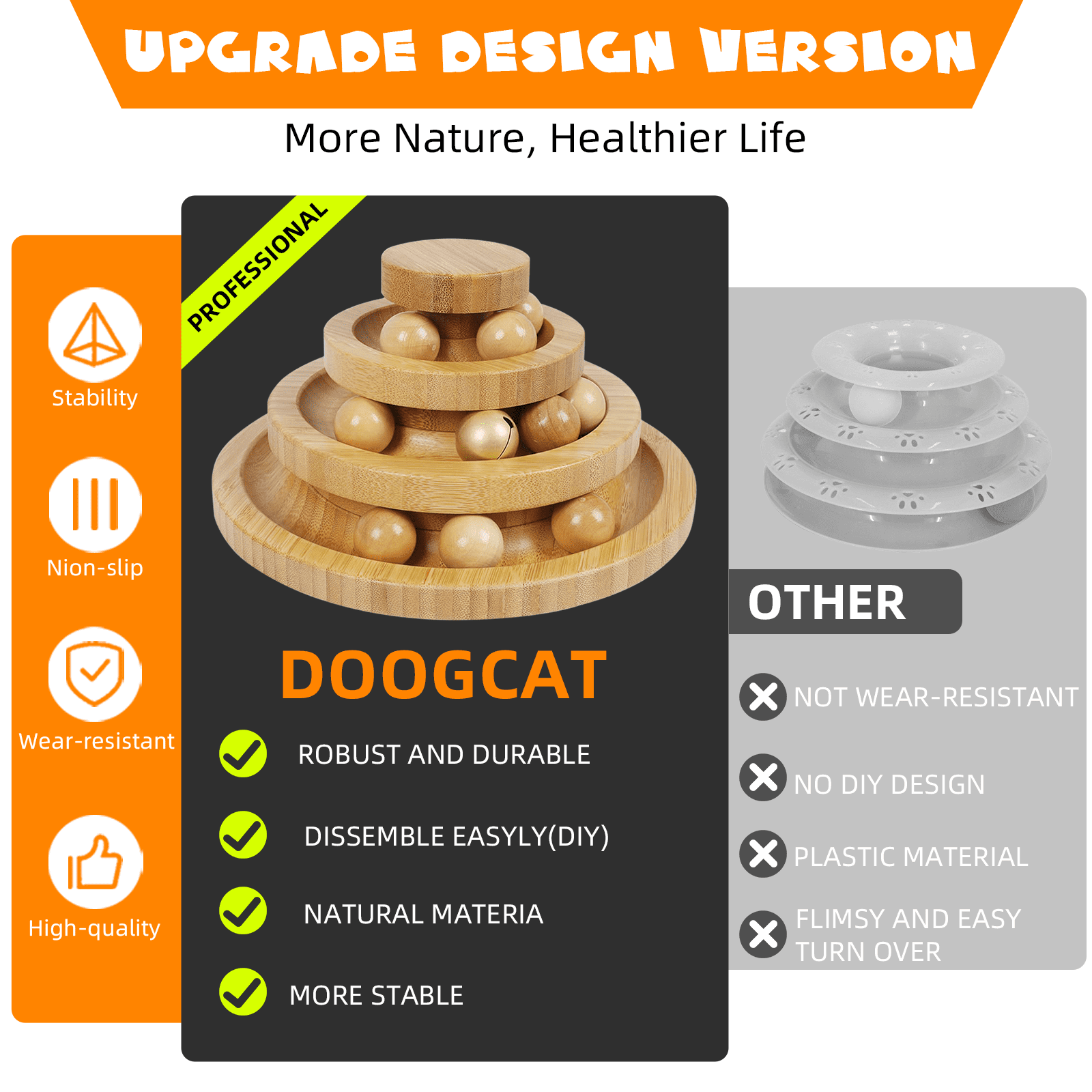 Cat Ball Track,Cat Ball Toy,Kitty Toys Roller,3-Level Cat Ball Tower with 9 Removable Balls,Interactive Cat Toy,Circle Track DIY Fun Toy for Kitten Mental Physical Exercise