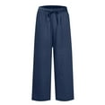 thumbnail image 6 of Women Pants on Under $5! Cagogo Womens Linen Pants Wide Leg High Waisted Drawstring Casual Loose Pants Summer Comfy Business Casual Work Beach Pants with Pockets, 6 of 7