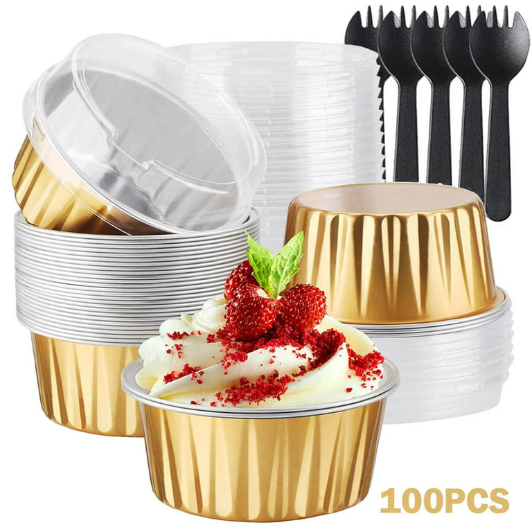 100Pcs Disposable Aluminum Foil Cup Baking Cups,Square Cupcake