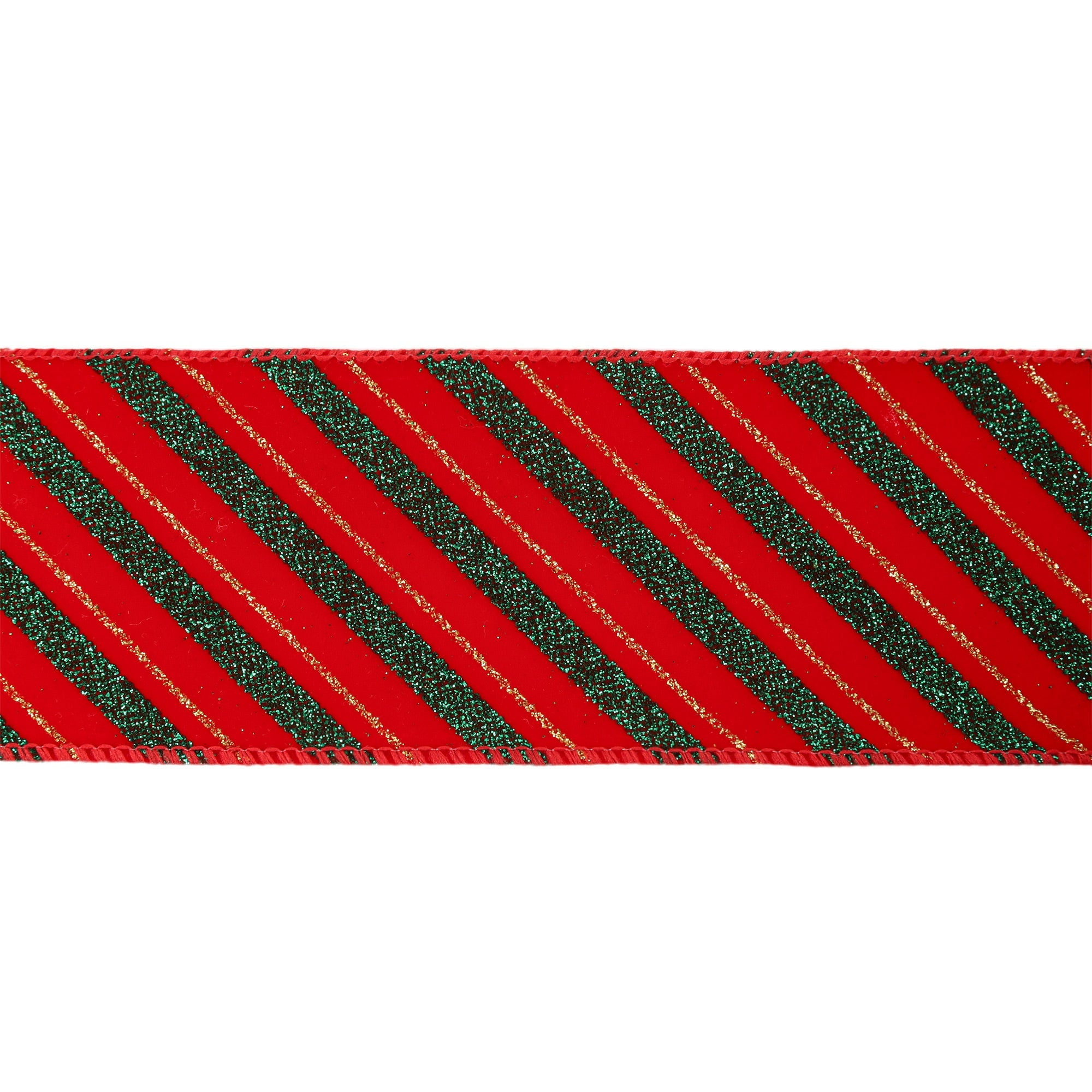 LaRibbons 2 1/2" Wired Ribbon, Green Stripe on Red, 10 Yard Roll