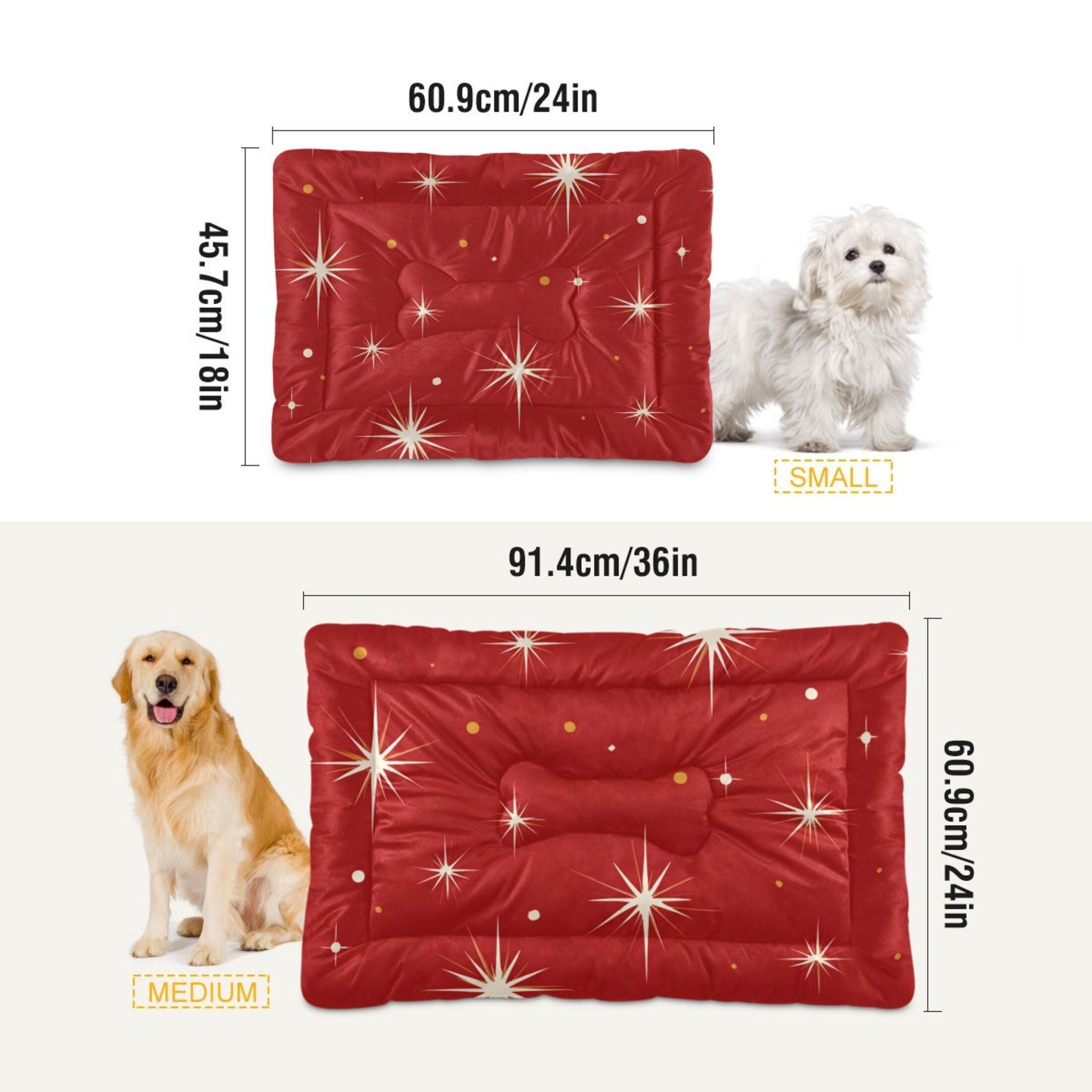 Cozy Mat Pet Bed Indoor Outdoor Warm Soft For Cat Dog Puppy(S/M) Red Background with Shinny Stars