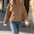 thumbnail image 4 of WIZUTIZ Women's Solid Color Button Front Jacket Turn Down Collar Long Sleeve Loose Casual, 4 of 7