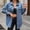 Blue, variant on Vivianyn HD Women's Button Up Frayed Hem Shacket Denim Jacket,Oversized Casual Long Sleeve Coat,Blue,Size S-XL