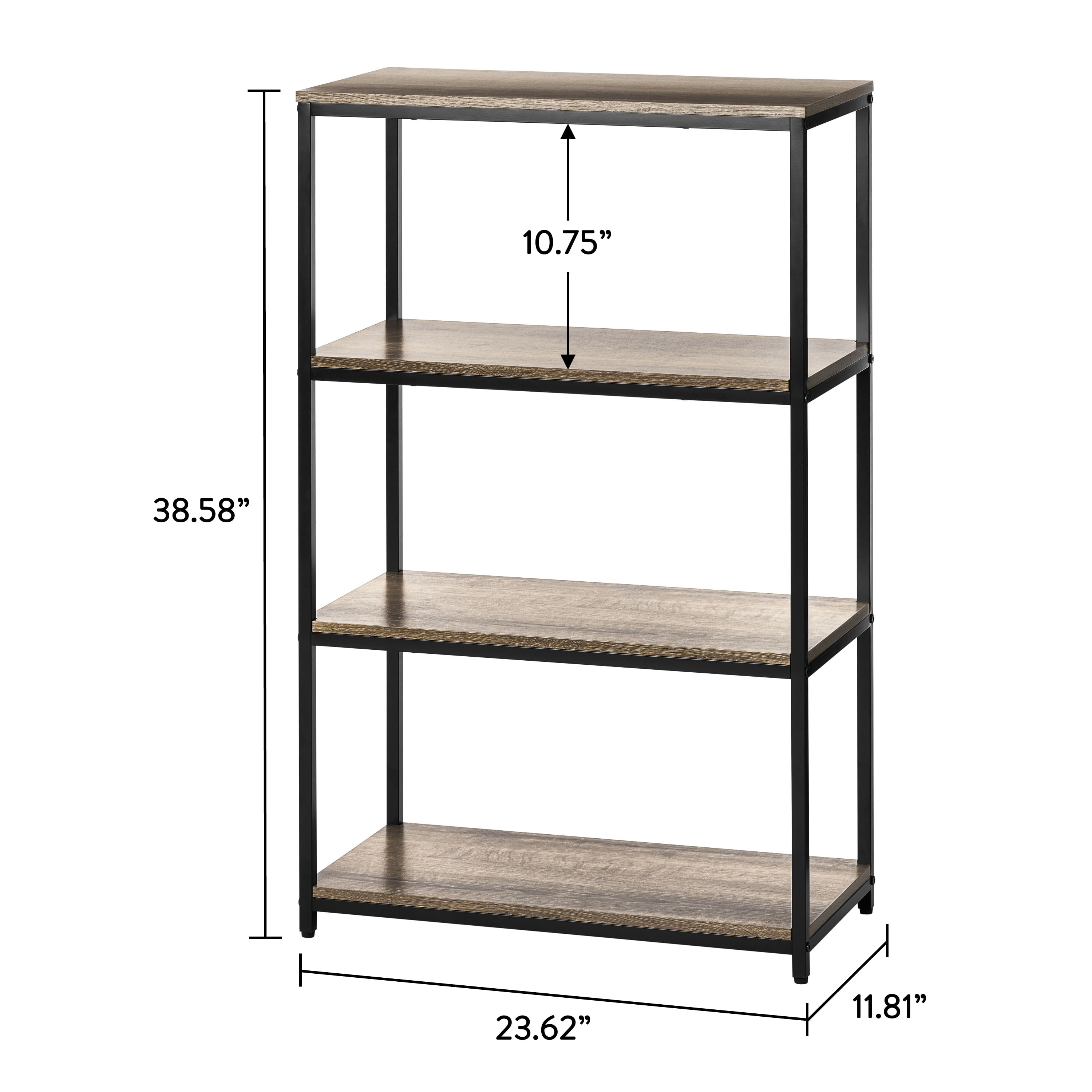 Mainstays 4-Shelf Metal Frame Bookcase, Rustic Brown Finish