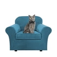 thumbnail image 2 of Stretch Velvet Plush Sofa Covers Couch Armchair Slipcover Protector with Cushion Covers, Peacock Blue, For 3-Seater Sofa, 2 of 14