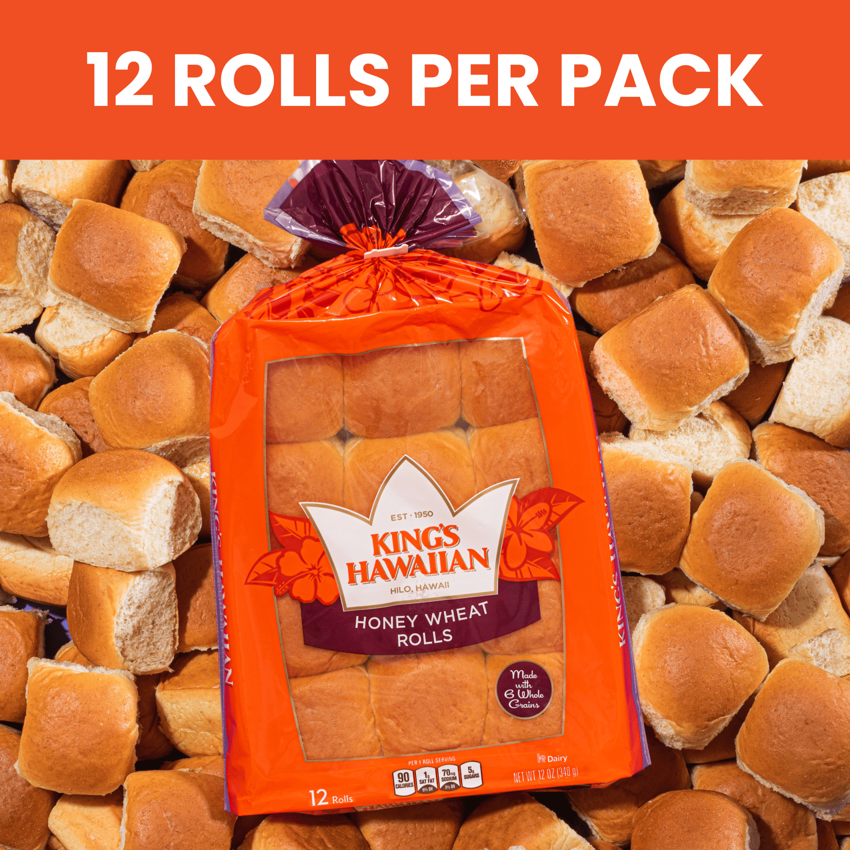 King's Hawaiian Honey Wheat Rolls, 12 Count