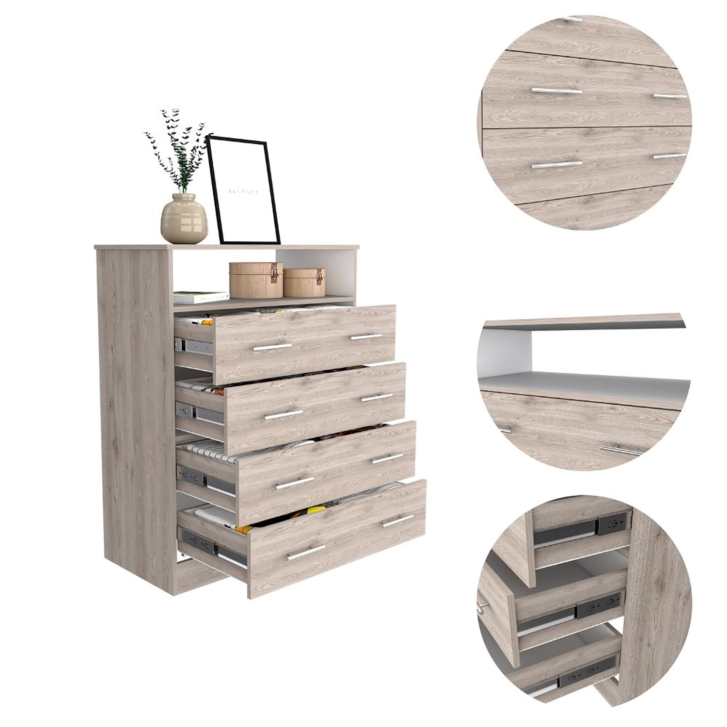 Kadyn Nursery Dresser, Chest of Drawers with 4 Drawer and One Open Shelf , Storage Cabinet for Bedroom, Light Gray Nightstand Kadyn Nursery Dresser, Chest of Drawers with 4 Drawer and One Open Shelf , Storage Cabinet for Bedroom, Light Gray Nightstand