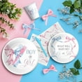 thumbnail image 6 of Pink Blue Bow Gender Reveal Decorations, Bow Theme Boy or Girl Gender Reveal Party Supplies for Baby Shower, He or She Paper Plate, Cup, Napkin, Disposable Cutlery, Serves 24, 6 of 7