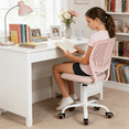 thumbnail image 3 of Homy Casa 29.5''-34.2'' Adjustable Vanity Desk Chair, Pink Upholstered Swivel Study Chair with White Rolling Base, 3 of 8