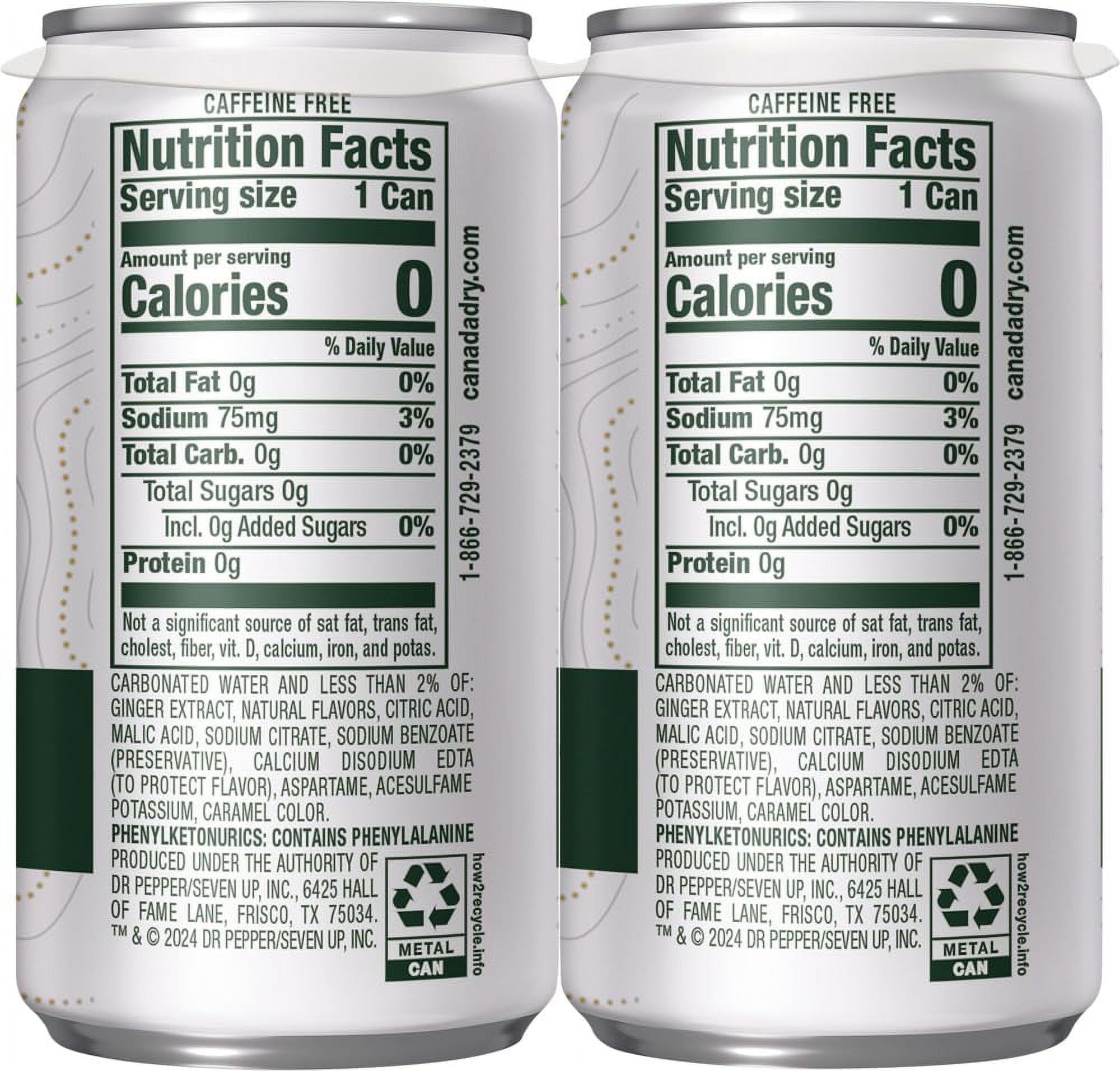 Canada Dry zero Ginger Ale 20 /pack 7.5 oz