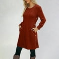 thumbnail image 2 of felwors Women's Knit Dress Long Sleeve Casual Crew Neck Tunic Dresses with Pockets Button Side Fall Winter Trendy Outfits Coffee, S, 2 of 6