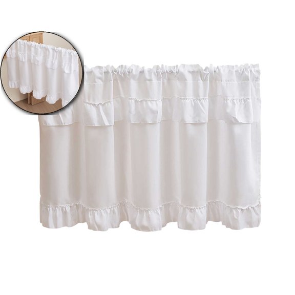 VQPeo Ruffled Short Curtain – Lightweight Decorative Half Curtain for Kitchen Sink, Cabinet, Coffee Area & Windows | Soft Fabric Door Curtain for Home, Cafe & Office Decoration