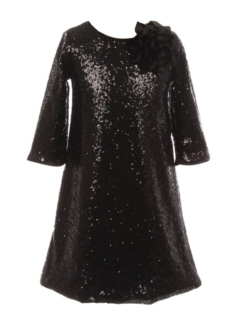 black sequin flower girl dress
