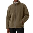 thumbnail image 3 of Husipze Mens Sherpa Fleece Jacket Full Zip Long Sleeve Teddy Fuzzy Cozy Winter Relaxed Fit Coat Insulated Warm Outerwear Coffee M, 3 of 8