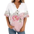 thumbnail image 4 of Your-Sty Button V Neck T Shirts for Women Rolled Short Sleeve Loose Fit Casual Summer Tops Tee Shirts, 4 of 6