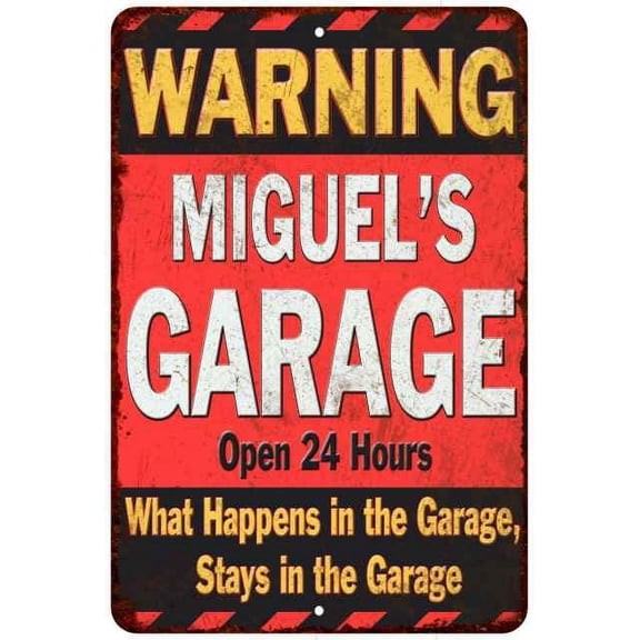 MIGUEL'S Garage Warning Man Cave Wall Décor 8x8 x 12 High Gloss Metal 208120030153