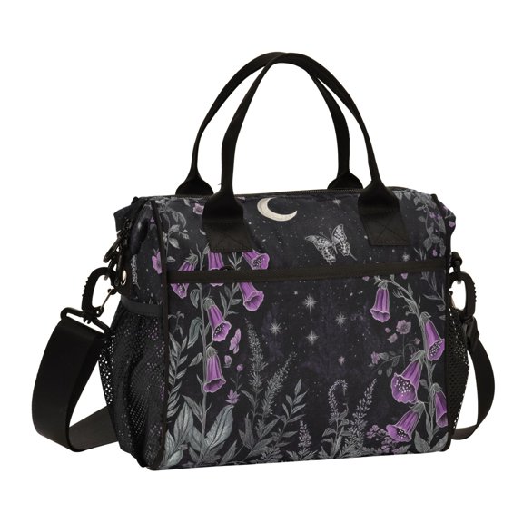 FORMRS Insulated Lunch Bag Unisex Large Capacity with Shoulder Strap, Gothic Floral Print
