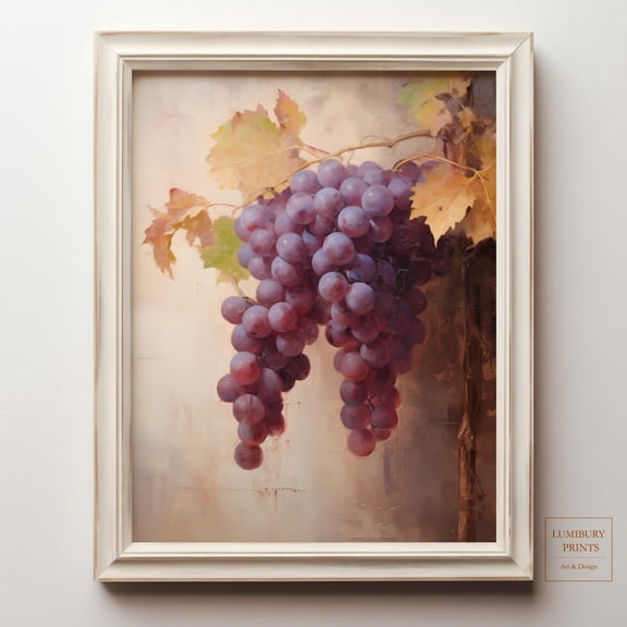 Grape Wall Art, Fall Fruit Wall Art, Vintage Fruit Wall Decor, Rustic Wall Decor, Botanical Kitchen Decor, Autumn Wall Art, Home Decor UNFRAMED Poster, Wall Art for Decor, Present, 8x12