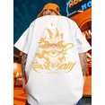thumbnail image 3 of Camiseta de manga corta con estampado de danza del león de verano para hombre, estilo chino, retro, divertida, estilo hip hop, Y2K, de gran tamaño, 3 of 5