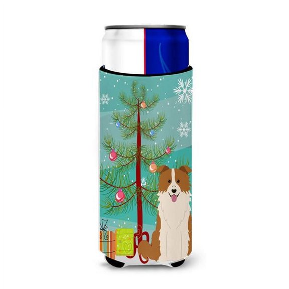 Merry Christmas Tree Border Collie Red & White Michelob Ultra Hugger for Slim Cans