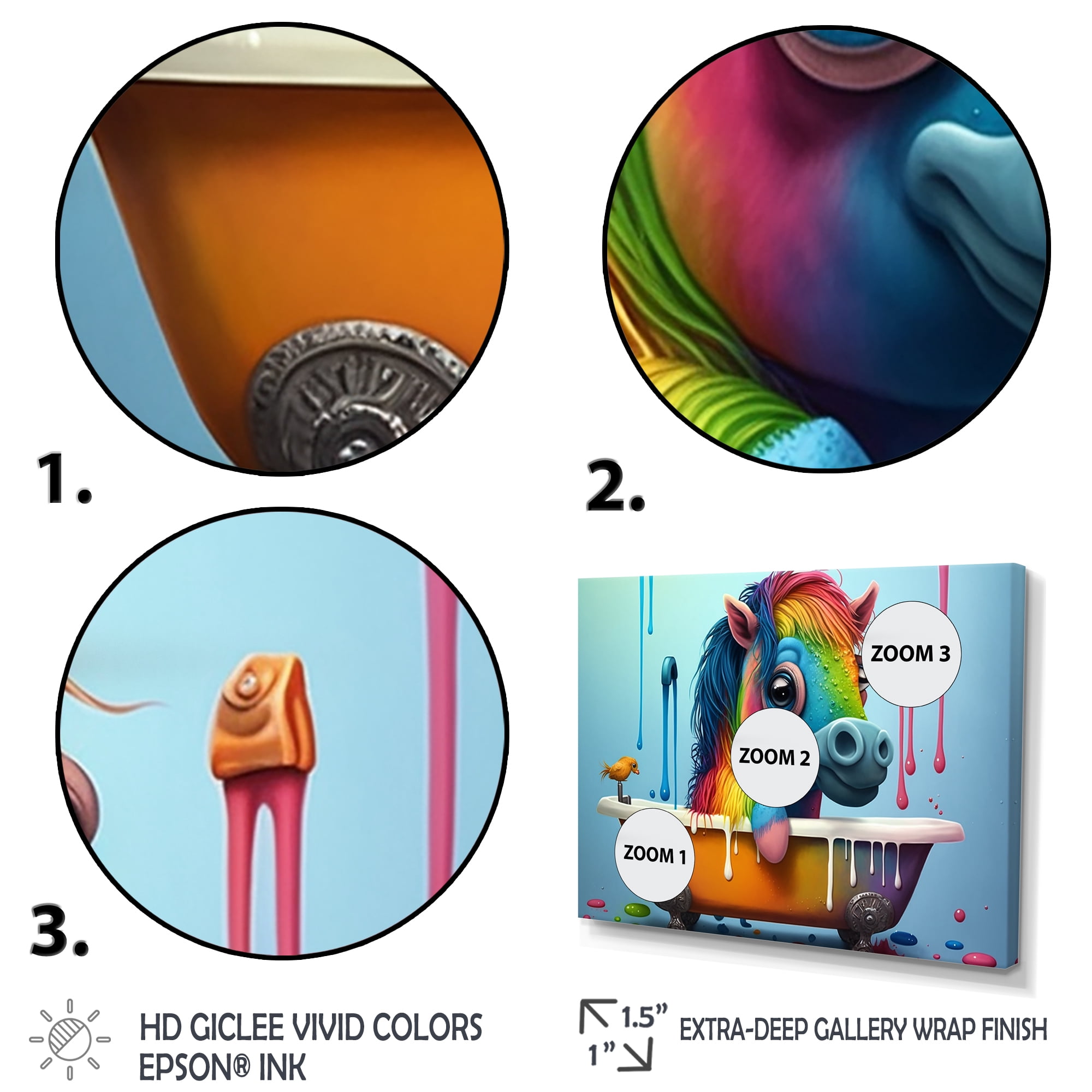 Designart Funny Rainbow Horse Splashing In The Tub I Canvas Wall Art