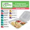 thumbnail image 2 of Compostable 3 Compartment Square Hinged Clamshell Take Out Food Containers 9x9x3 - Heavy Duty Quality Disposable to go Containers, Eco-Friendly , Bagasse Fiber Containers with Lids (50), 2 of 8