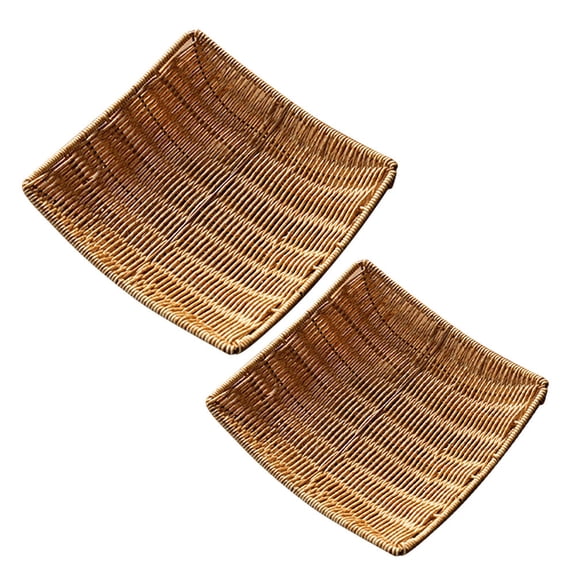 MOKKHNB 2Pcs Hand Woven Plastic Rattan Tray Coffee Color Ideal for Fruit Storage and Serving