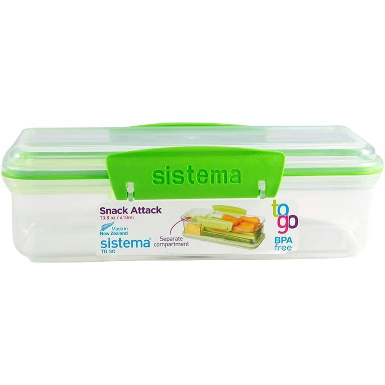 Sistema Snack Attack To Go, 2 Pack - Travel Size Containers - BPA-Free Snack,  13.8 ounces - Green 