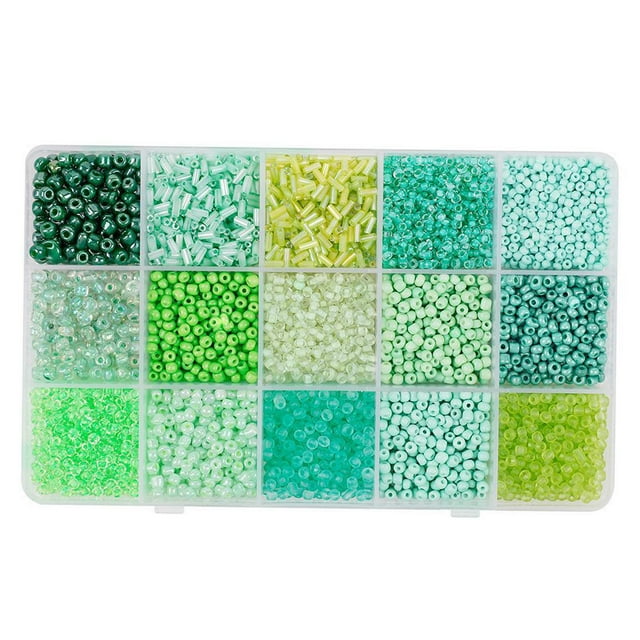 Kit de cuentas de semillas para hacer joyas, 15 colores, bricolaje, verde claro
