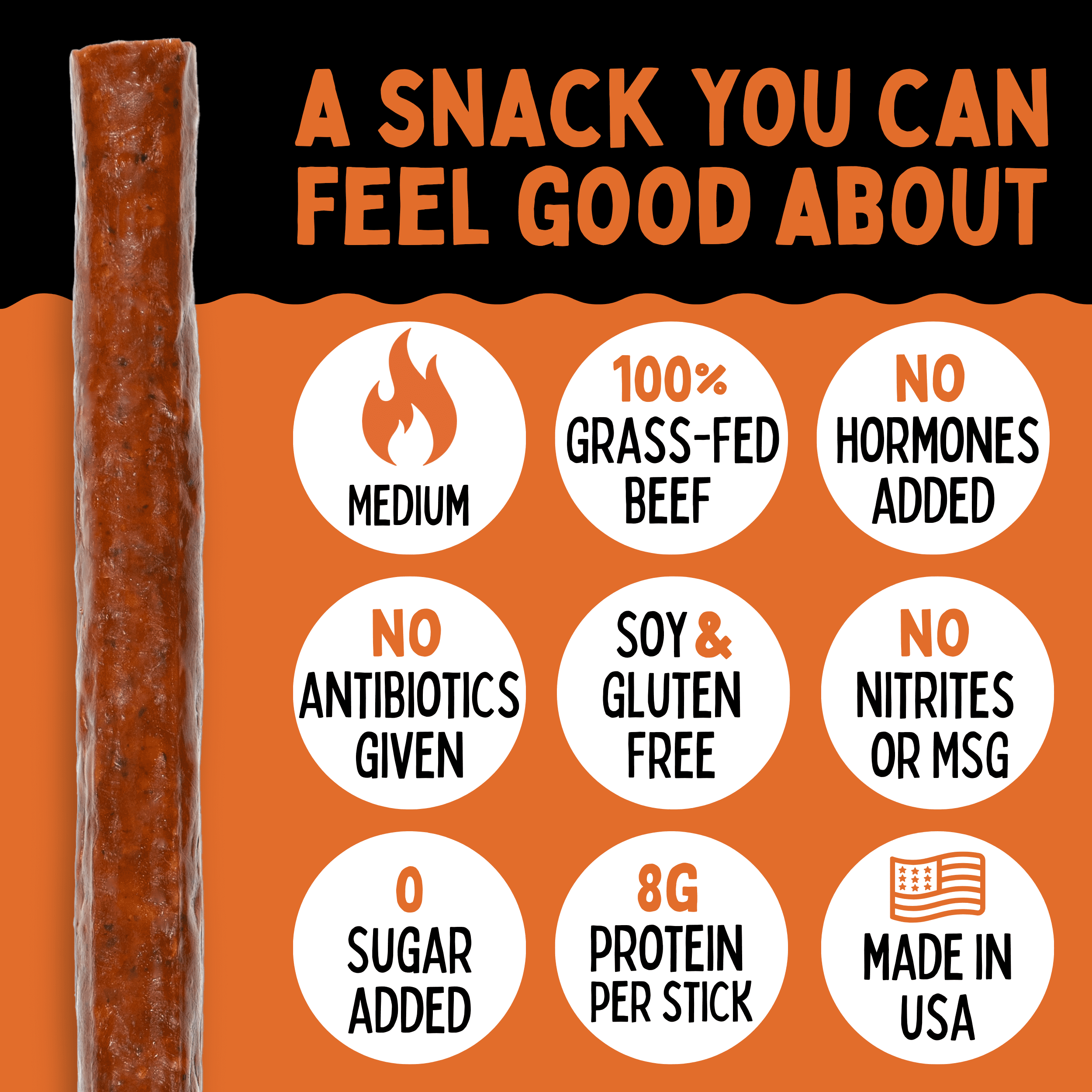 Jalapeño - Iowa Smoked Recipe, Sugar Free Beef Jerky, Grass Fed Beef Sticks. No Artificial Nitrates, Gluten, Soy, MSG, Dairy, or Nuts. Paleo, Whole30, & Keto Snack (24 Cnt)