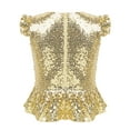 thumbnail image 2 of Venjoe Kids Girlst Flutter Sleeves Shiny Sequins T-Shirt Stage Performance Zipper Back Mermaid Tops Gold 16, 2 of 6