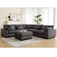 thumbnail image 3 of 6 Seat Sectional Couches, Oversized Corduroy Modular Couch with Ottoman, Upholstered Sectional Couches for Living Room,Bedroom, Apartment, Office, Dark Gray, 3 of 7