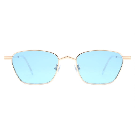 Blue-Gold Frame Narrow Square Sunglasses - Light Blue Lens UV Protection Fresh Casual Daily Eyewear