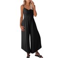 thumbnail image 1 of Besolor Womens Summer Jumpsuits Spaghetti Straps Ruched Drawstring Wide Leg Pants Outfits Romper Casual Beach Jumpsuits, 1 of 7