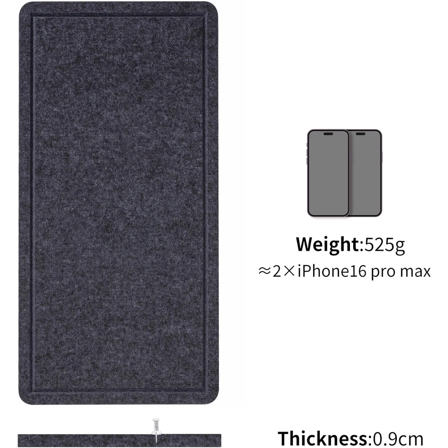 Bulletin Board, 35 x 17 1/2 inches Felt Board - Decorative Pin Board, Cork Board Alternative for Wall, Foldable Picture Board Self-Adhesive Vision Board Prayer Board with 20 Pushpins Dark Gray
