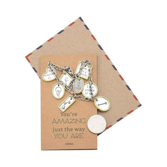 quan jewelry Bracelet 9 Breloques, Cadeaux Inspirants pour Femmes avec Carte de Vœux