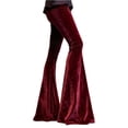thumbnail image 2 of Women's Velvet Flare Pants, Solid Color High Waist Stretchy Bell Bottom Pants, Retro Glam Trousers for Evening or Holiday Events, Wine - XL, 2 of 7