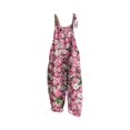 thumbnail image 2 of Women Linen Overalls Summer Casual Floral Printed Loose Fit Jumpsuits Boho Wide Leg Rompers Pants with Pockets Pink L, 2 of 6