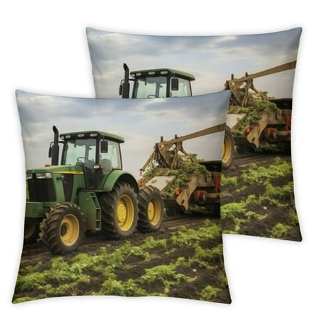 

WGOD Tractor Short Plush Pillow Covers Set of 2 Printed on Both Sides Home Furnishing 22x22in
