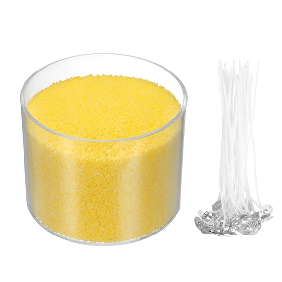 Pearled Sand Candles with 20 Pcs Wicks 7Oz / 200g Candle Beads Refillable Powder Sand Wax Making Kit for Thanksgiving Christmas Wedding Party DIY Home Crafts, Yellow