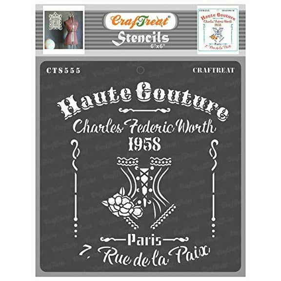 CrafTreat Fashion Stencils for Painting on Wood, Canvas, Paper, Fabric, Floor, Wall and Tile - Haute Couture - 6x6 Inches - Reusable DIY Art and Craft Stencils for Fashion - French Script St