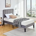 thumbnail image 4 of VECELO Twin Size Upholstered Beds, Modern Platform Bed Frame with Adjustable Headboard, Wooden Slats Support/No Box Spring Needed, Dark Gray, 4 of 11