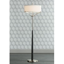 360 Lighting Modern Floor Lamp 62" Tall Black and Brushed Steel Column White Linen Drum Shade for Living Room Reading Bedroom Office