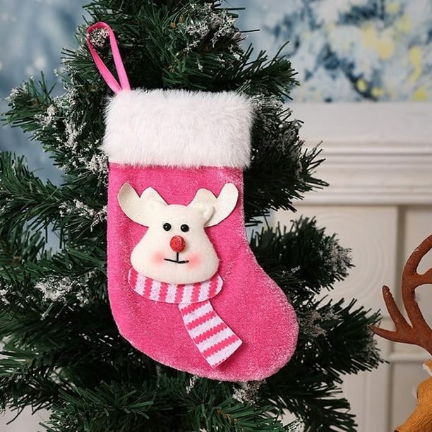 pstuiky Calcetines navideños (1 unidad) Calcetines navideños de tela Bolsa de regalo navideña Adorno para árbol de Navidad/chimenea/ventana/escalera