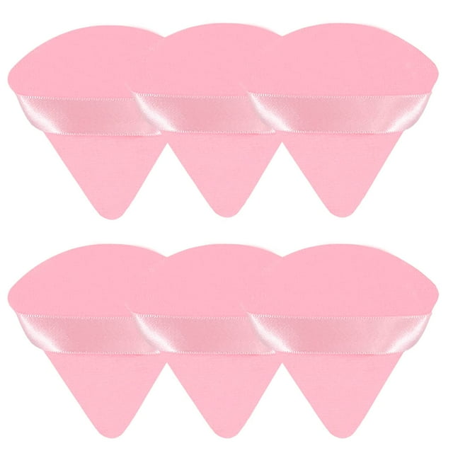 Triangle Powder Puff Makeup Sponge,6 Pcs Ultra Soft Cotton Velour With Strap,Designed for Contouring, Under Eyes And Corners,Beauty Blender Foundation Blending (Pink)