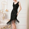 thumbnail image 4 of Aboser Women's Flapper Dresses 1920s Sequin Fringed Paisley Dress Elegant V Neck Gown Retro Cocktail Party Dress Roaring 20s Costumes, 4 of 5